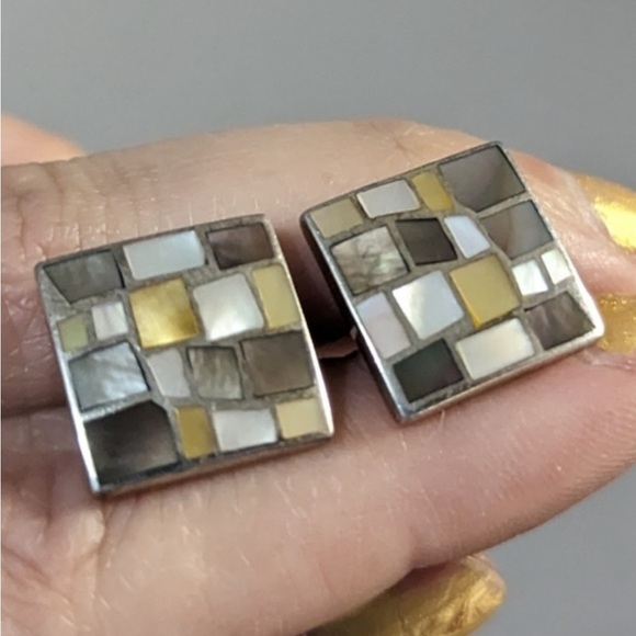 Sterling Silver Square Mother of Pearl Mosaic Cufflinks - Picture 1 of 4
